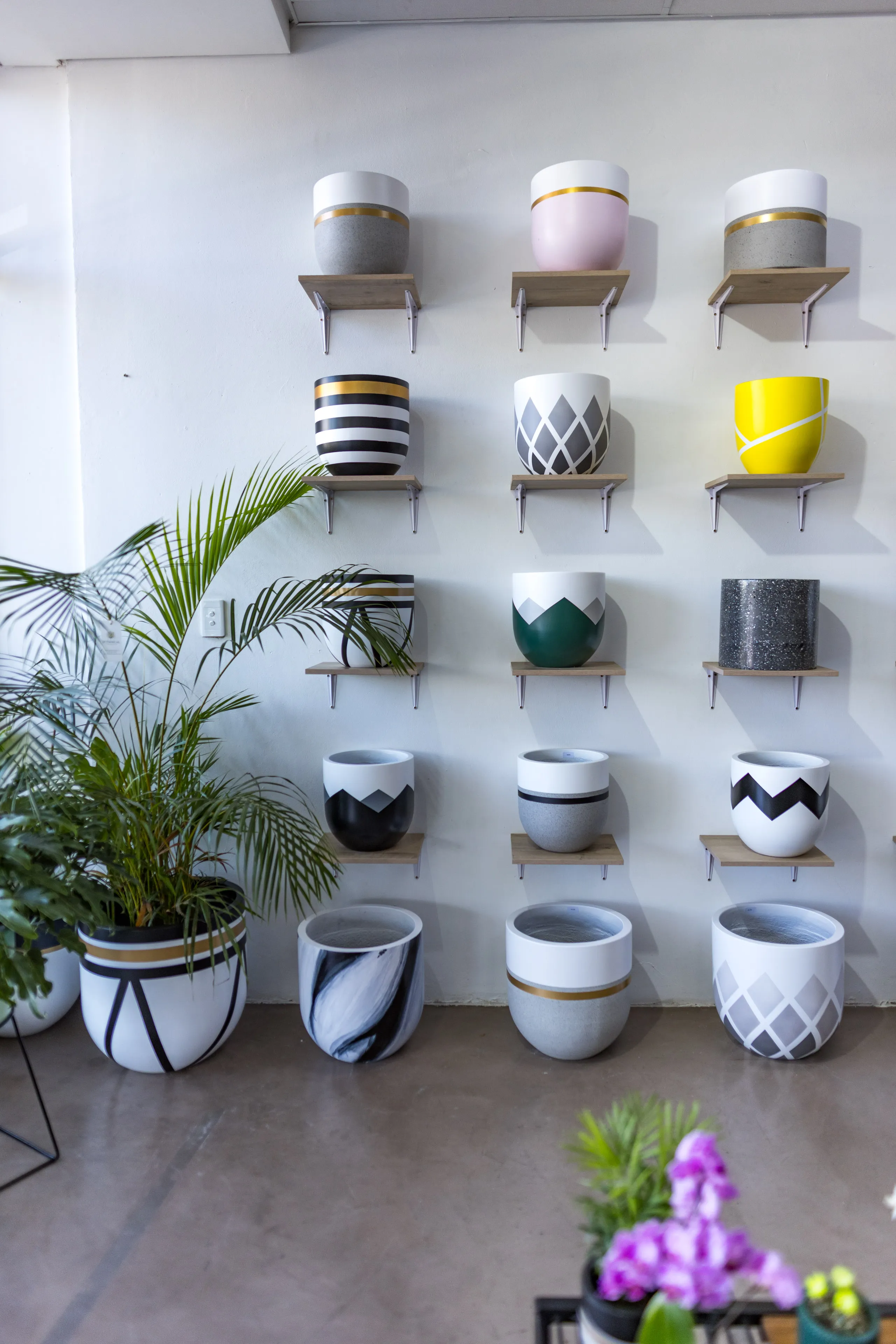 Modern decorative pots at Potanical Modderfontein showroom
